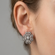 Luxury 925 Sterling Silver Sparkling Flower Shape Earrings